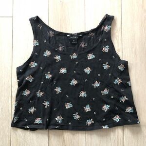 Monki Swedish Fast Fashion Brand Floral Print Cropped Tank Top in Black Size XS